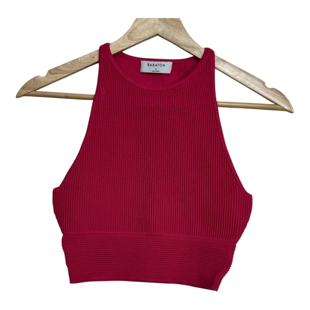 Aritzia Babaton Cropped Tank Top Red‎ Ribbed Sleeveless Size S pink